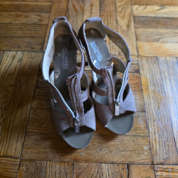 Michael Kors Pumps Women 7 M Berkeley Zip Up Peep Toe Suede High Heels - Picture 2 of 6